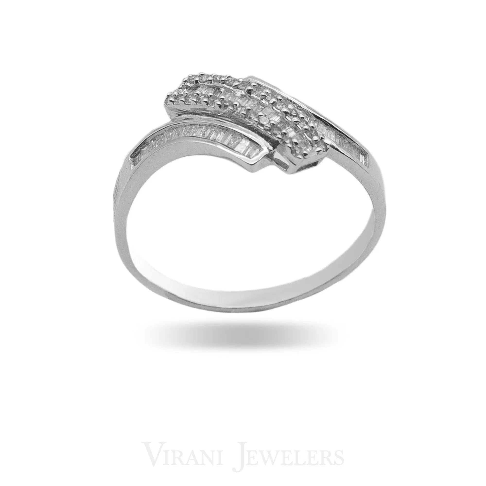 0.33CT Diamond Crossover Baguette Ring Set in 14K White Gold