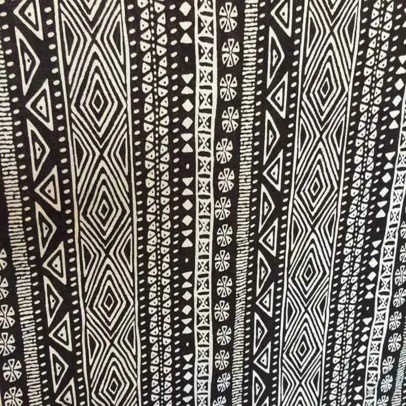 100% Rayon Crepe Aboriginal Inspired Print Off White & Black Fabric Sold By The Yard