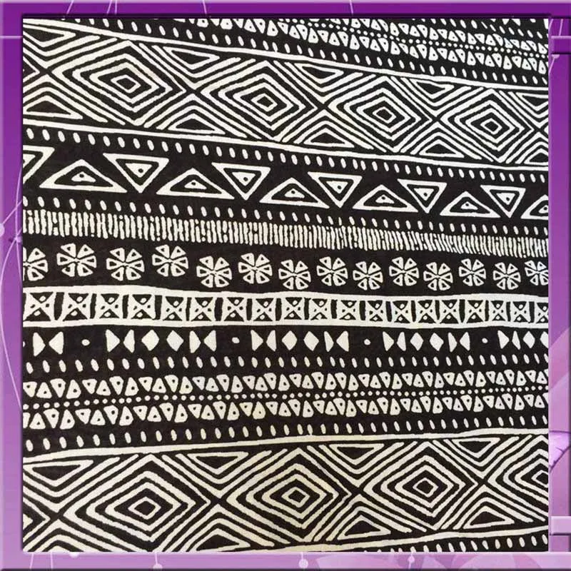 100% Rayon Crepe Aboriginal Inspired Print Off White & Black Fabric Sold By The Yard