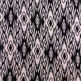 100% Soft Organic Rayon Challis With Black Background & Beige Print Fabric By The Yard