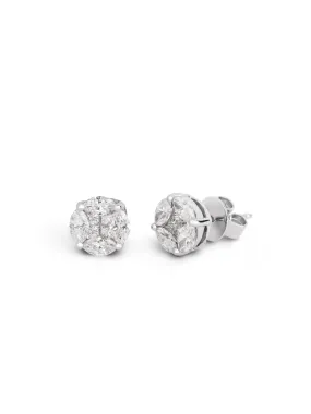 1.47ct Diamond 18K Gold Illusion Set Stud Earrings