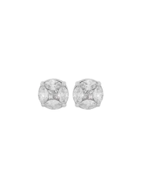 1.47ct Diamond 18K Gold Ilusion Set Stud Earrings