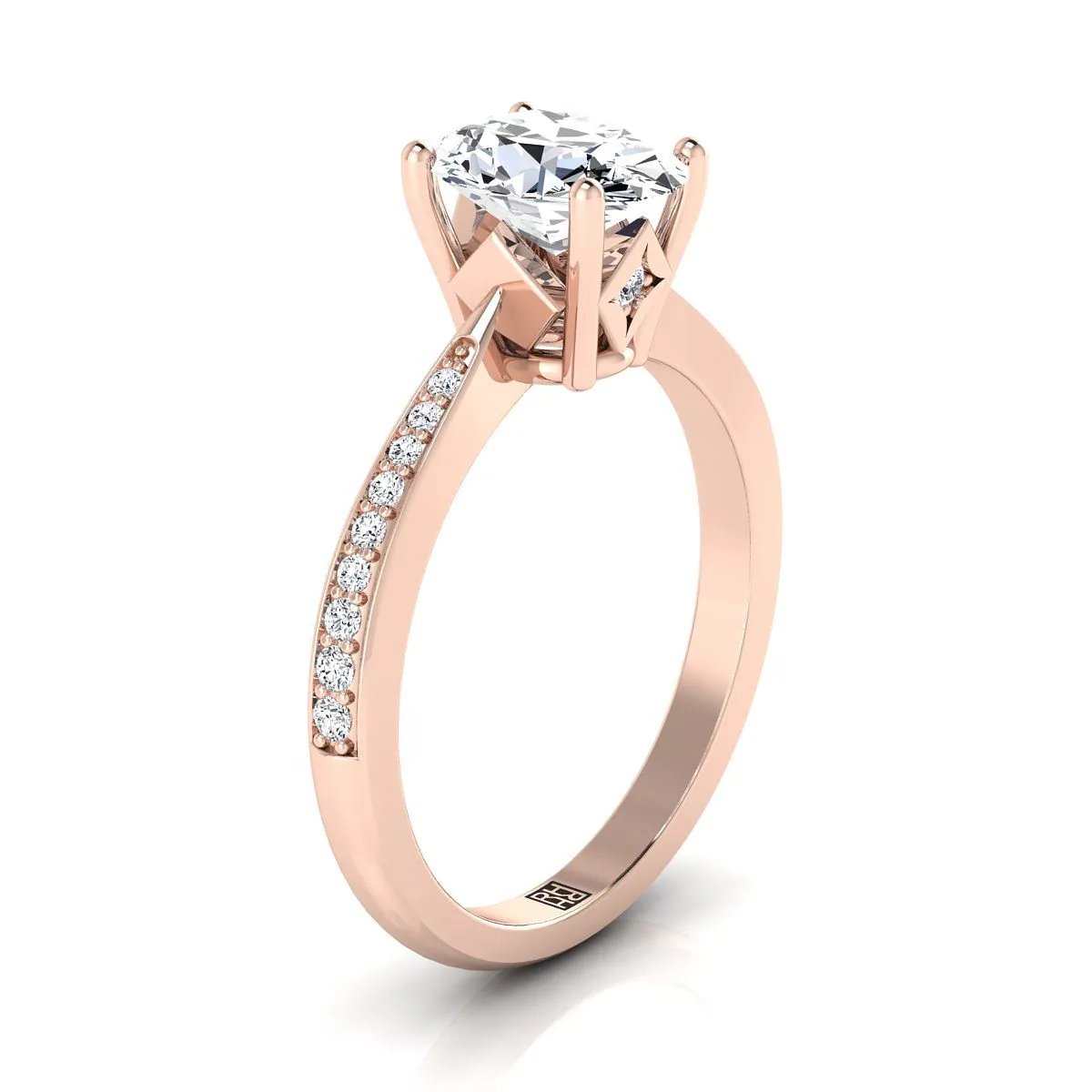 14K Rose Gold Oval Morganite Tapered Pave Diamond Engagement Ring -1/8ctw