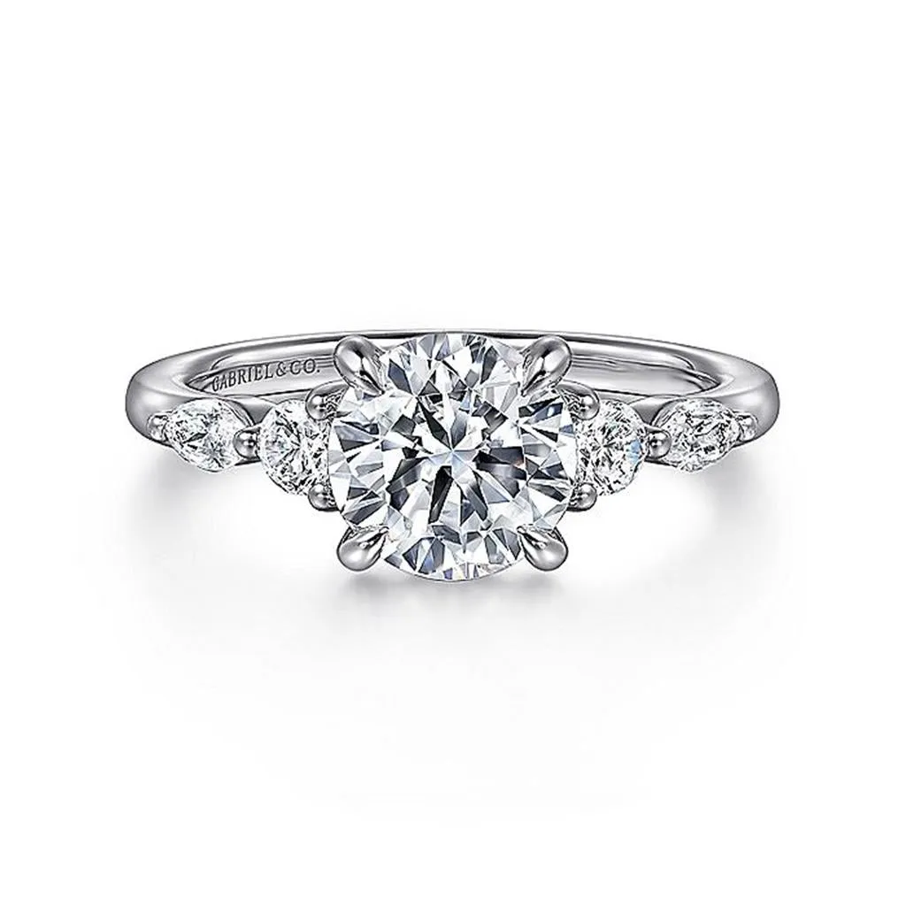 14K White Gold 'Cian' Classic Five Stone Round Diamond Engagement Ring