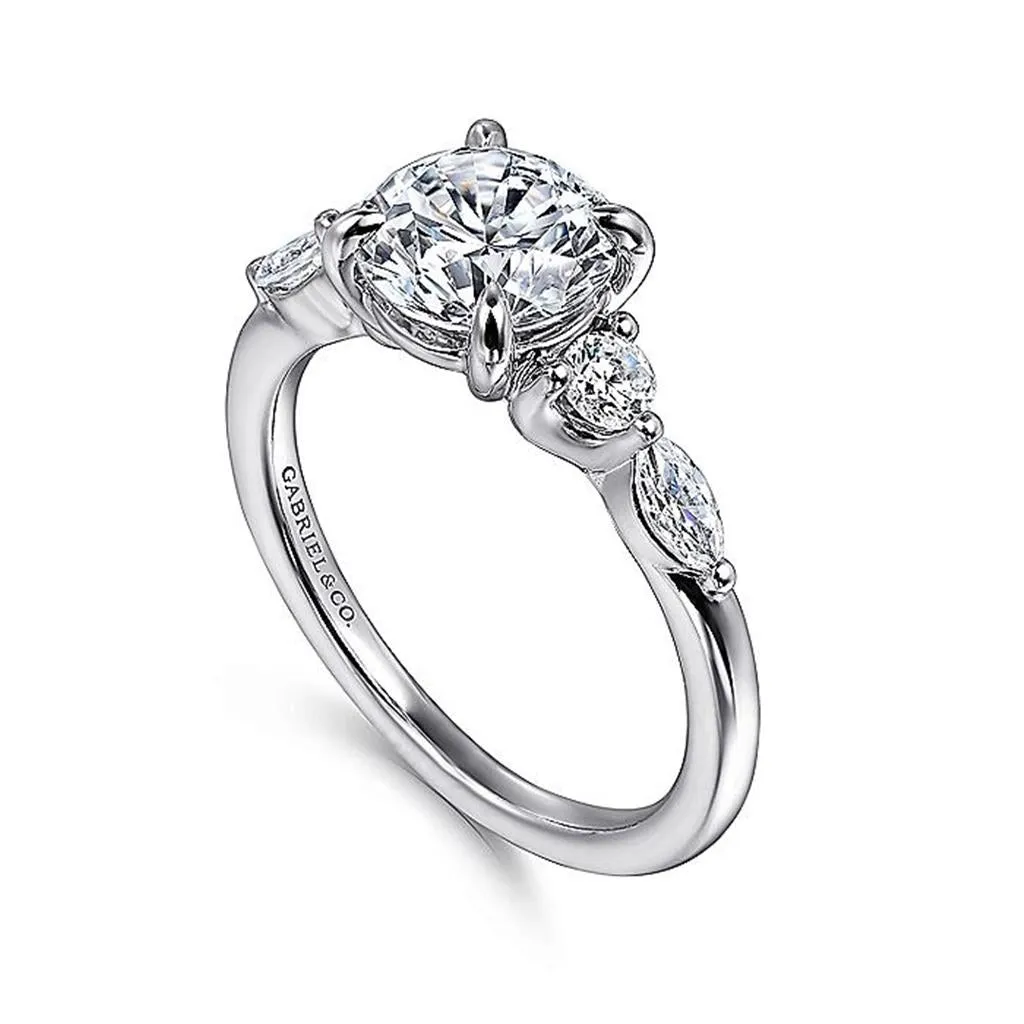 14K White Gold 'Cian' Classic Five Stone Round Diamond Engagement Ring