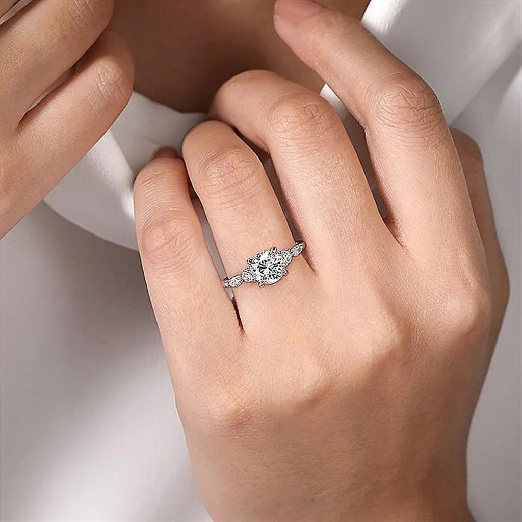 14K White Gold 'Cian' Classic Five Stone Round Diamond Engagement Ring