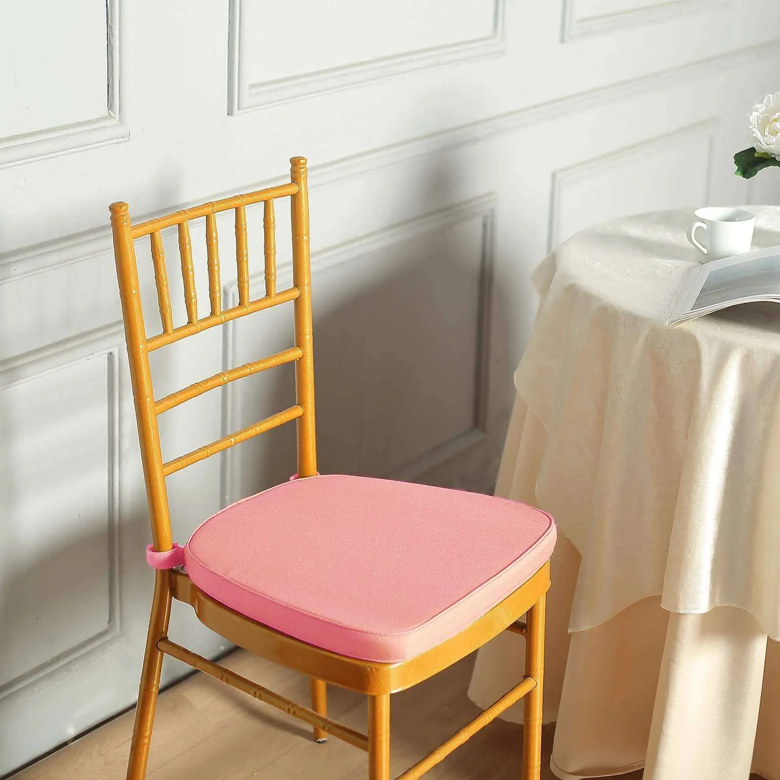 1.5" Thick Dusty Rose Chiavari Chair Pad, Memory Foam Seat Cushion With Ties and Removable Cover