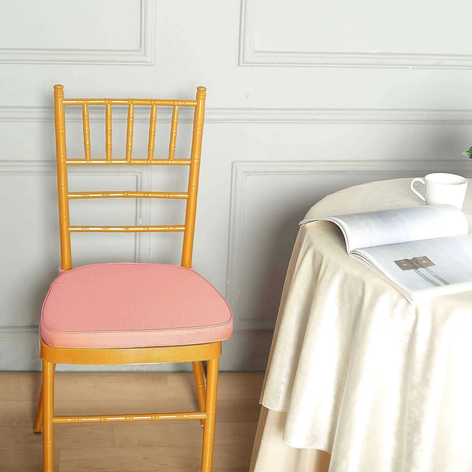 1.5" Thick Dusty Rose Chiavari Chair Pad, Memory Foam Seat Cushion With Ties and Removable Cover