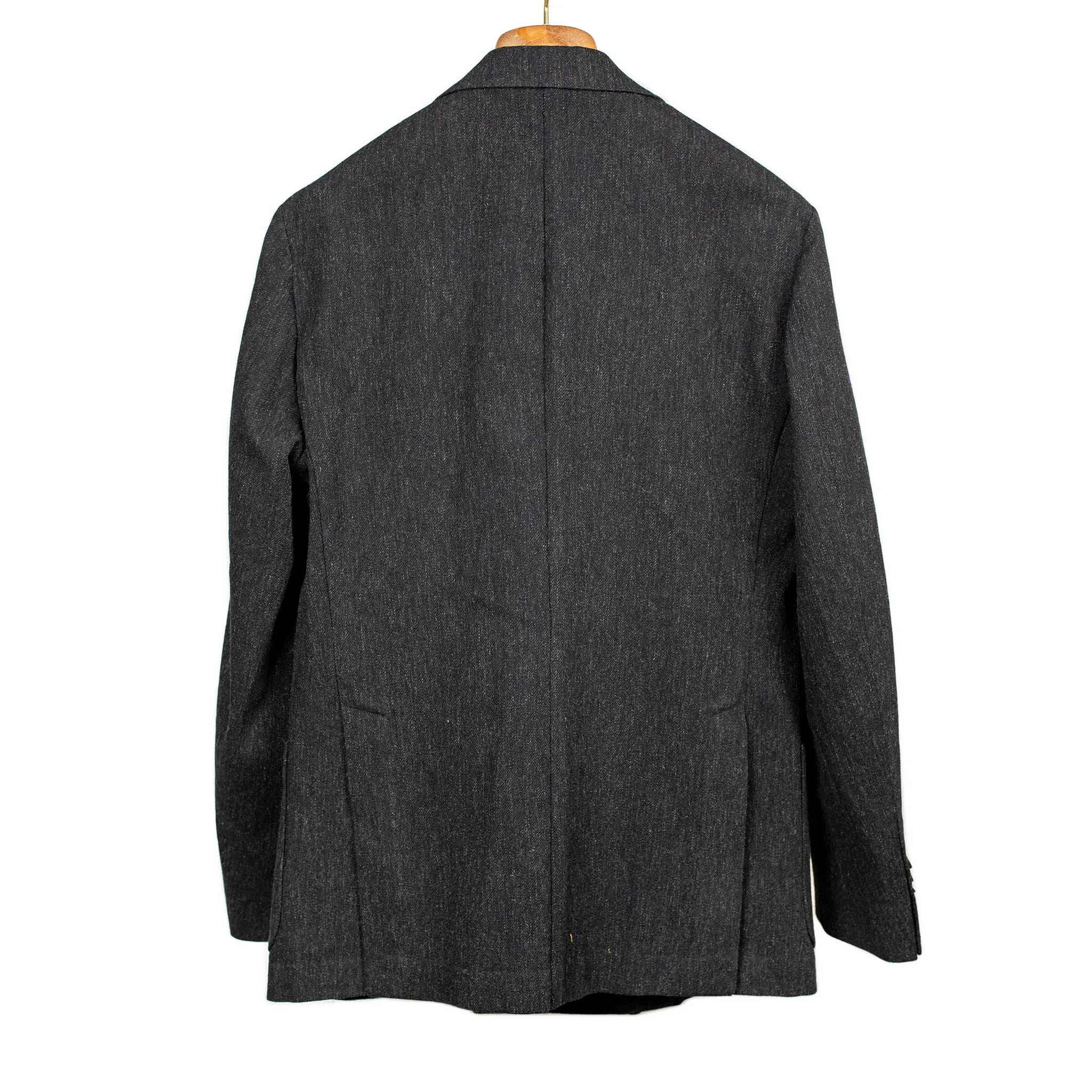 Aaresant double breasted suit in mixed grey Japanese wool cotton denim