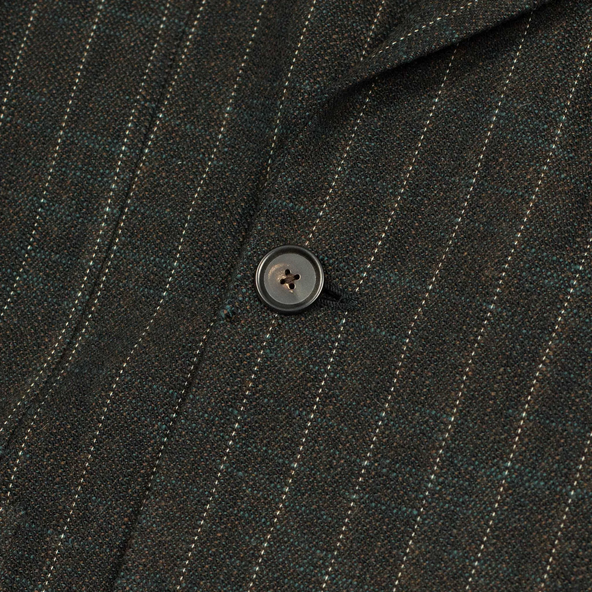 Aareseant double breasted suit in charcoal, teal, and rust retro stripe cotton and wool tweed