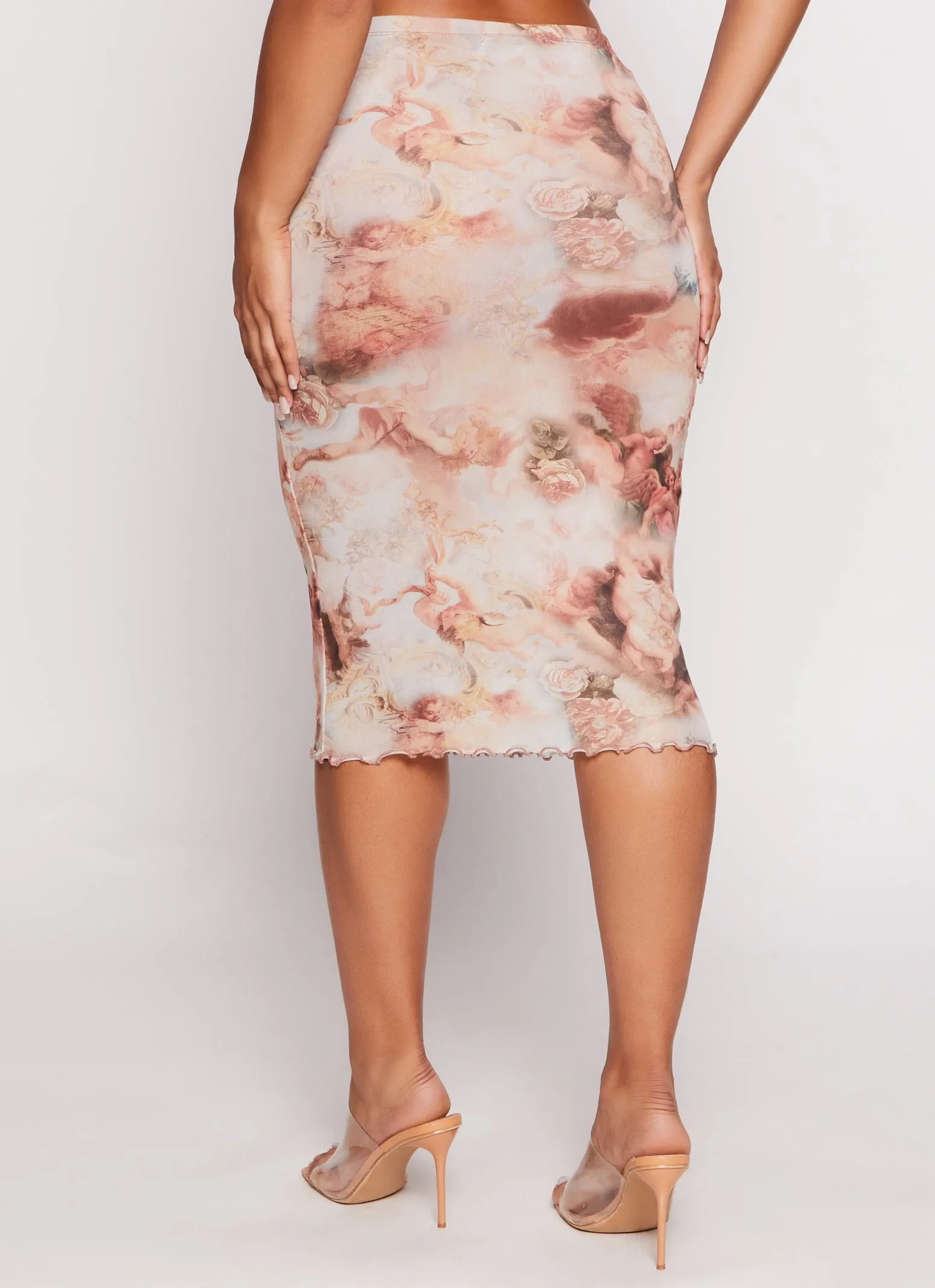 Almost Famous Mesh Lined Printed Midi Skirt