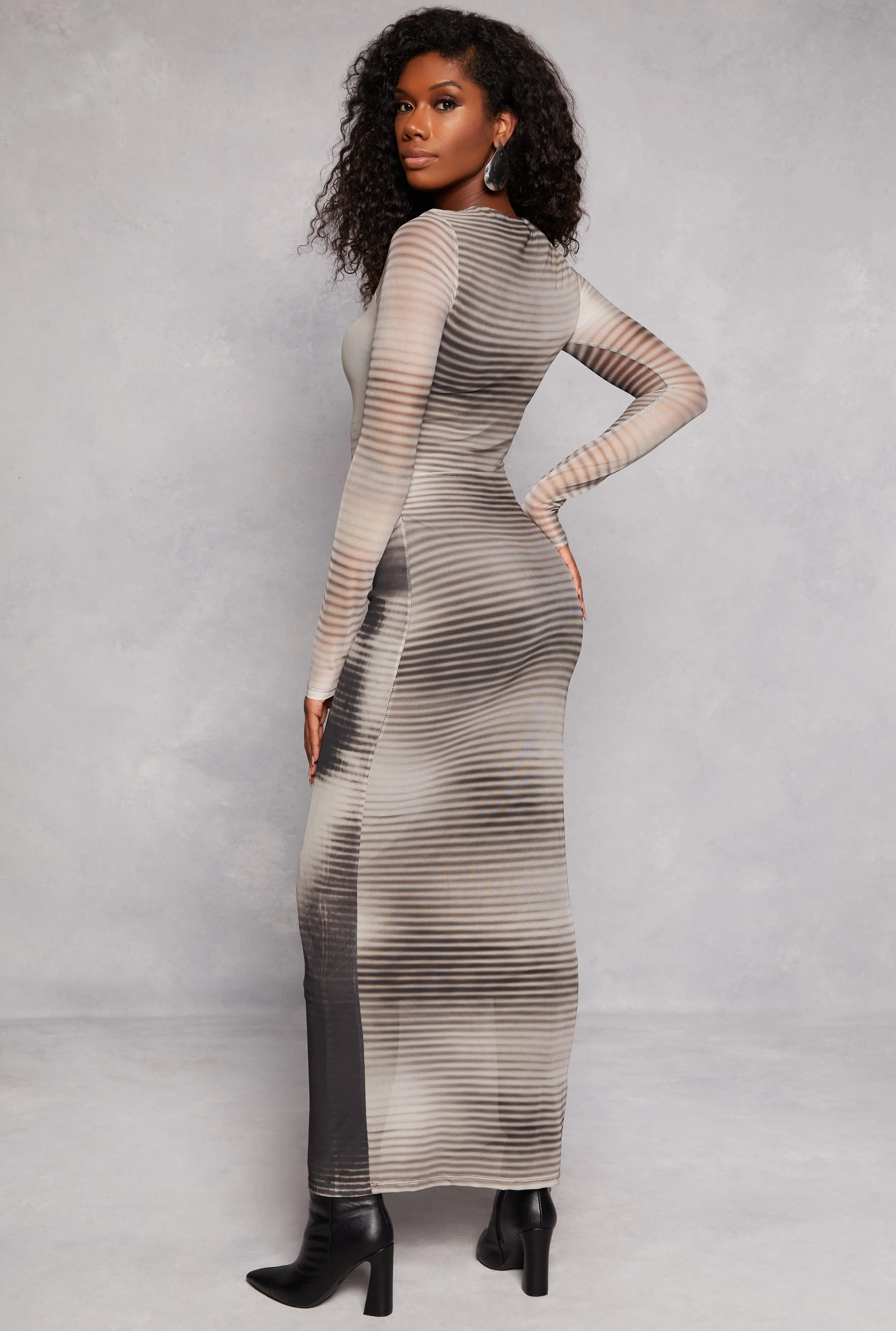 Almost Famous Mesh Striped Face Graphic Maxi Dress