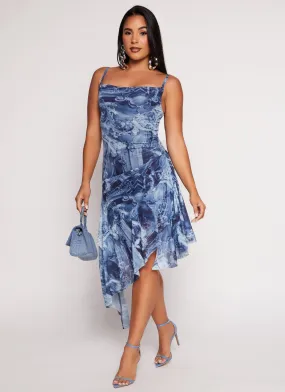 Almost Famous Printed Mesh Asymmetrical Dress