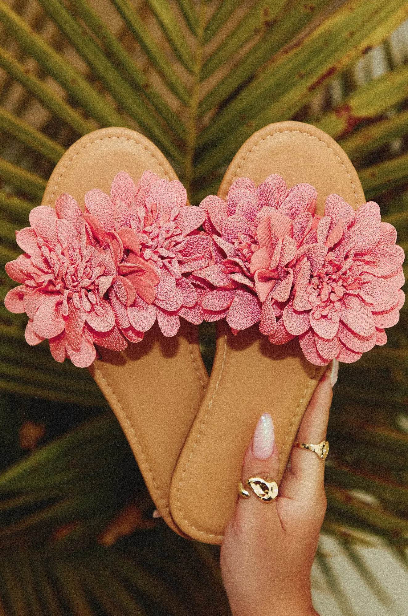 Analia Slip On Flower Sandals - Peach