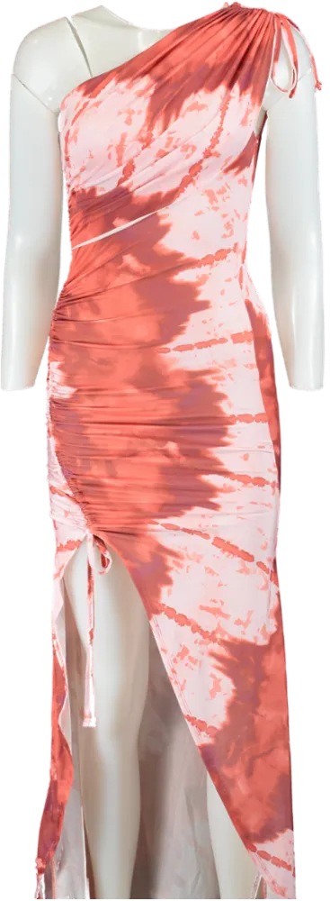 ASOS Design Coral Tie-Dye One Shoulder Maxi Dress UK XS