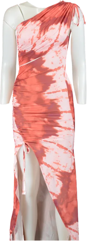 ASOS Design Coral Tie-Dye One Shoulder Maxi Dress UK XS