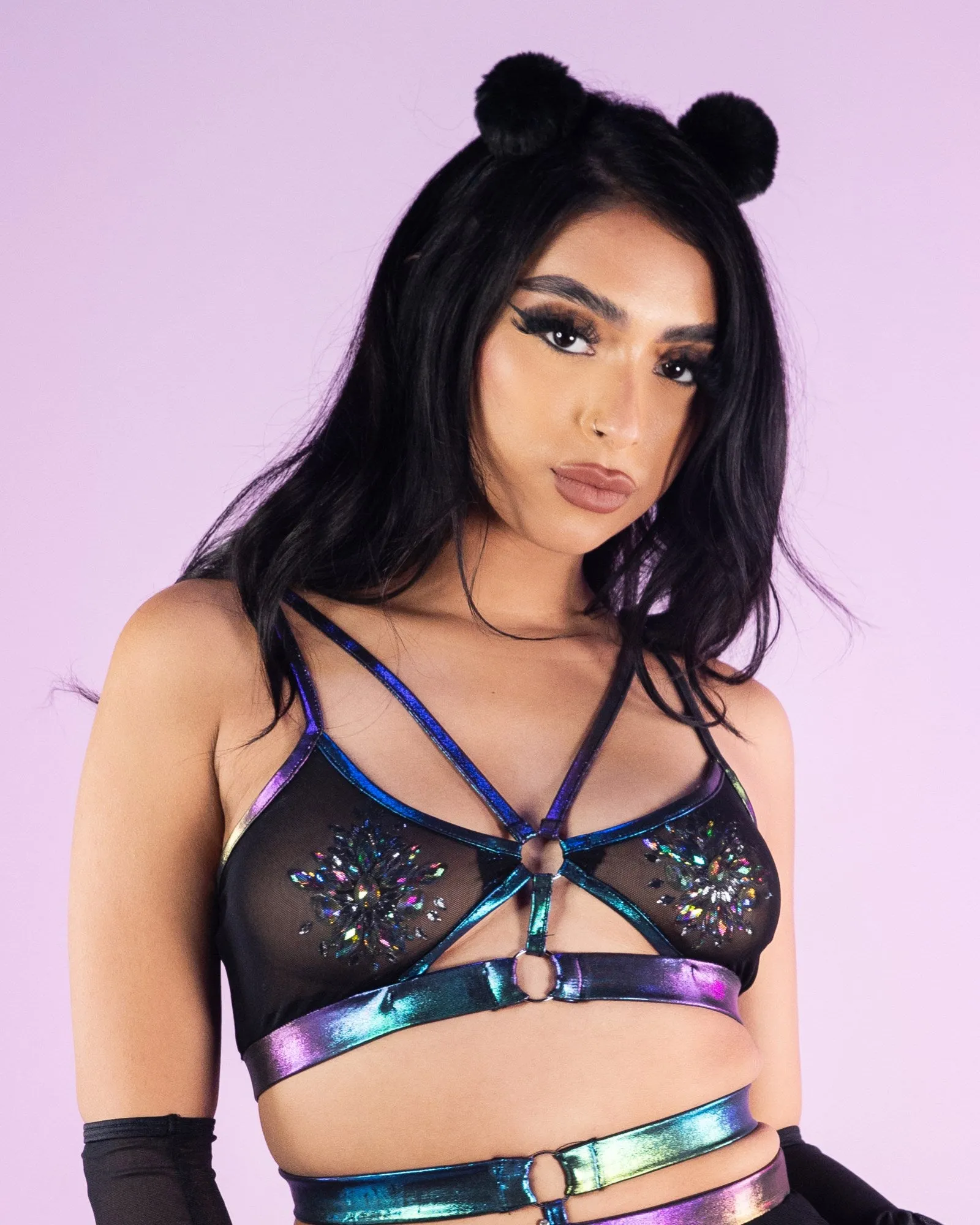 Black Blushing Pastel Sheer Strapped Bralette