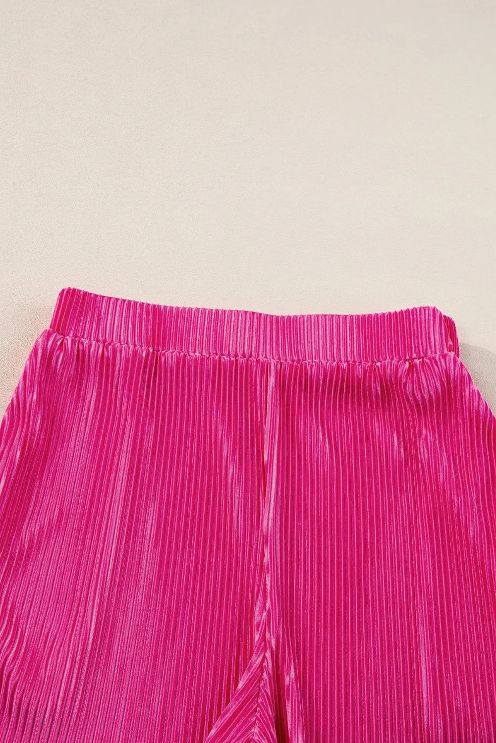 Bright Pink Casual Pleated Short Two-piece Set