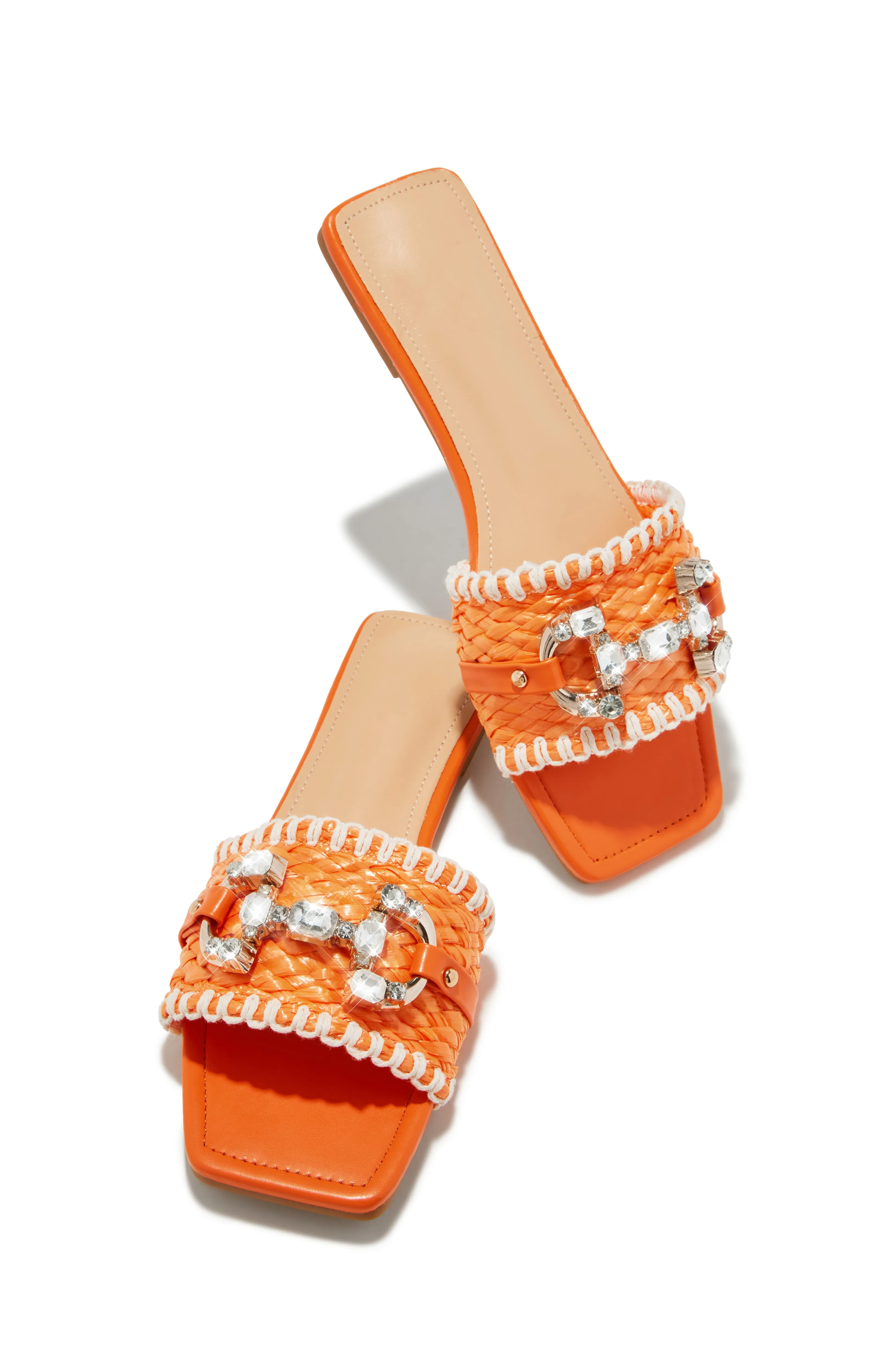 Cabo Vacay Embellished Slip On Sandals - Orange