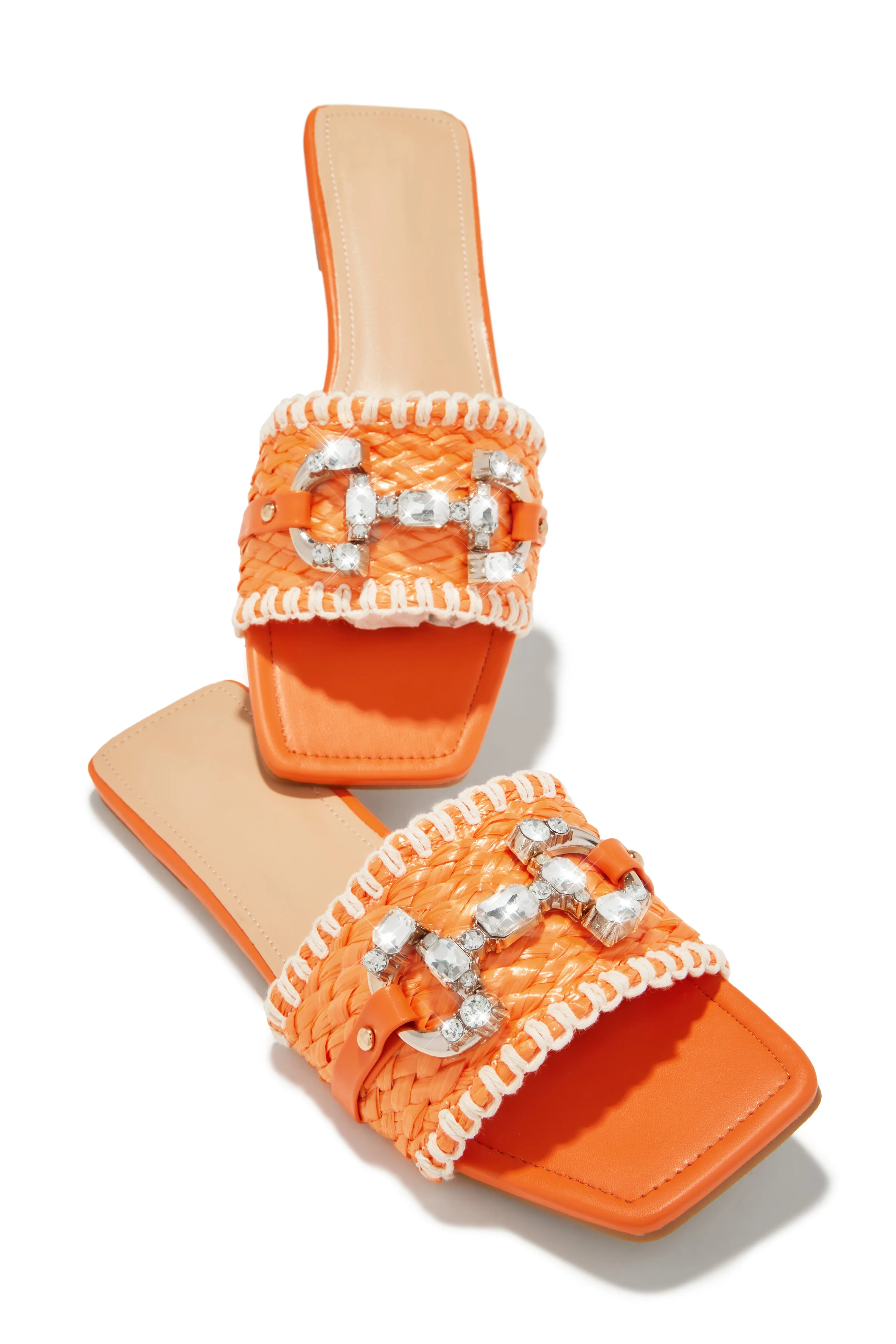 Cabo Vacay Embellished Slip On Sandals - Orange