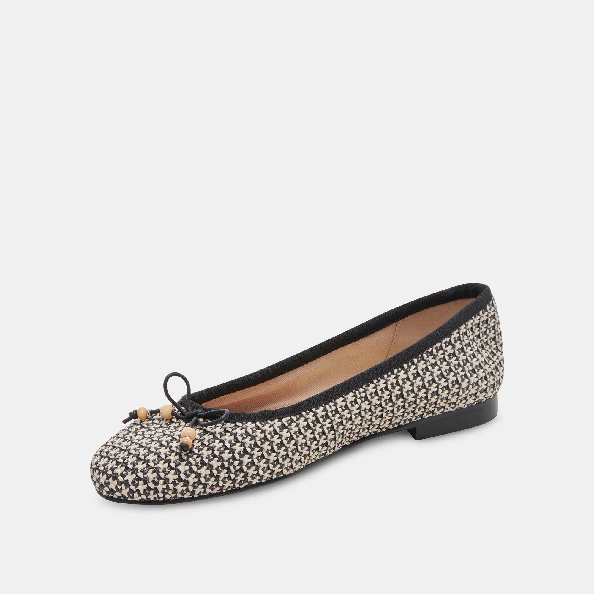 CACY BALLET FLATS WHITE BLACK RAFFIA