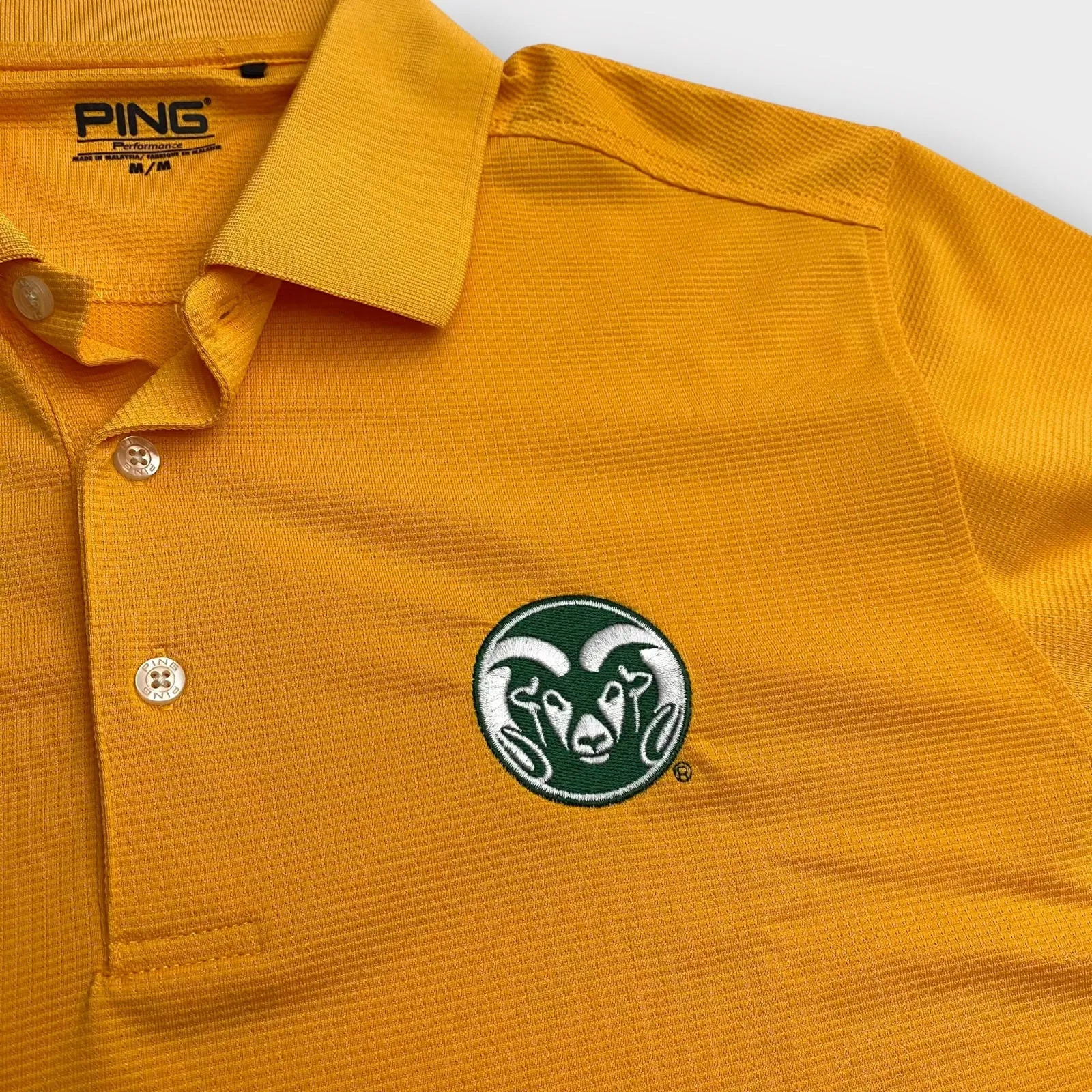 CSU Rams Mens Polo Golf Shirt | M | Yellow | Ping Performance | EUC