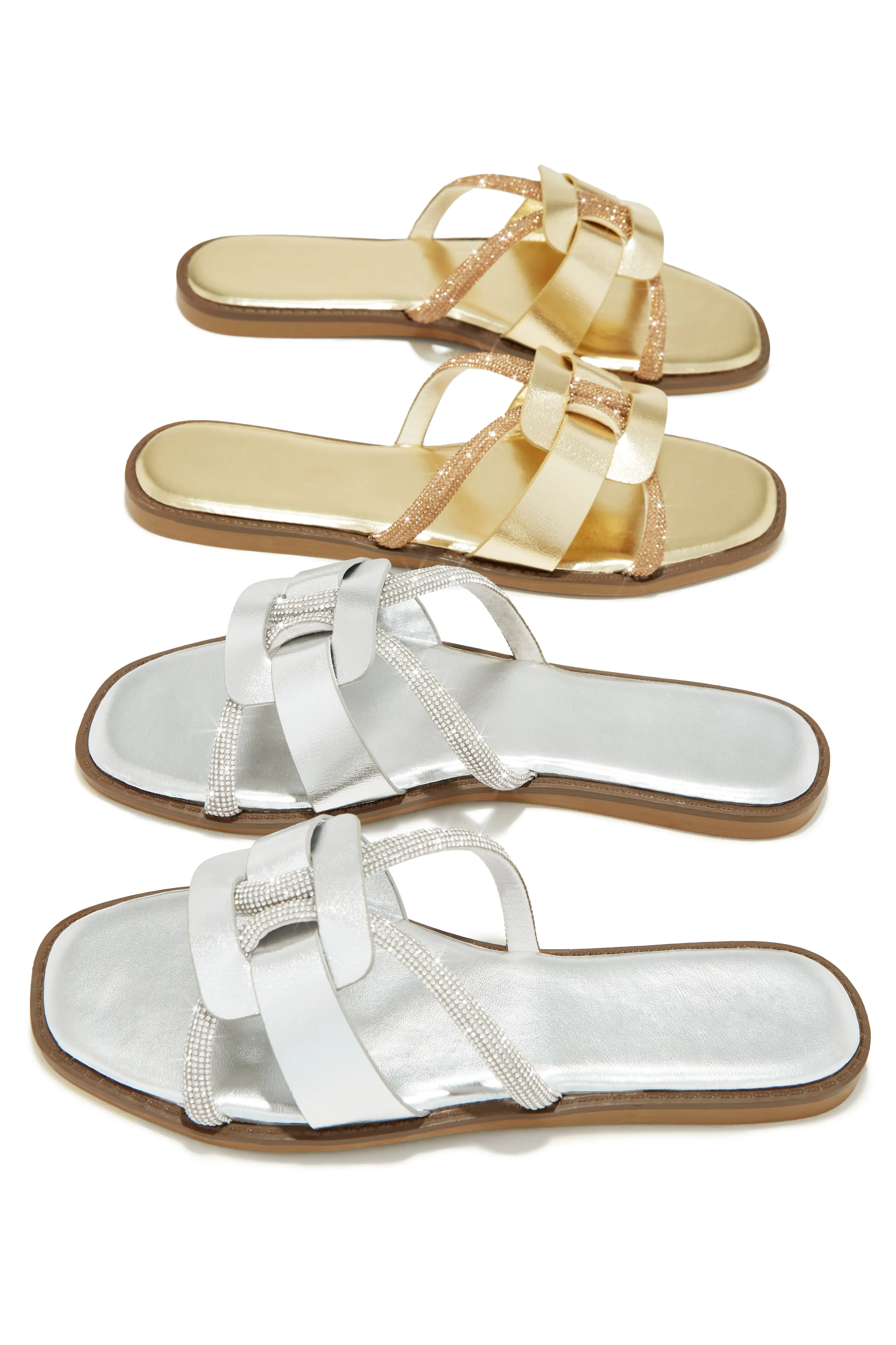 Del Sol Embellished Slip On Sandals - Silver