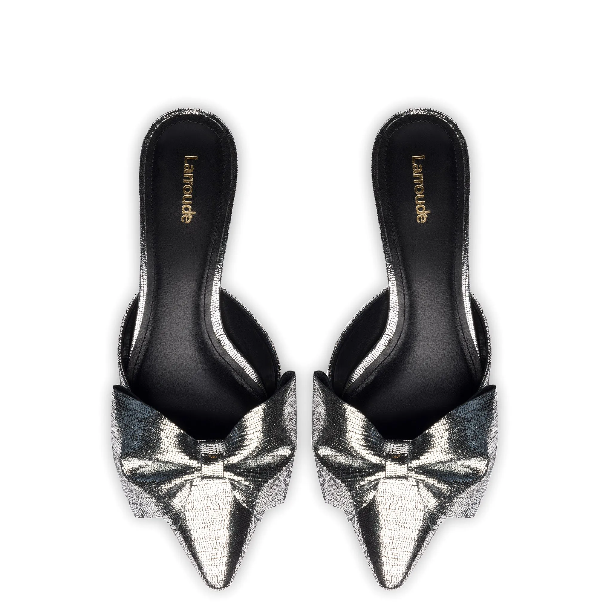 Elle Flat Mule In Silver Cracked Metallic Leather