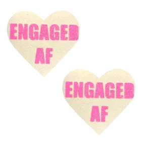 Engaged AF Neon Pink & White Glitter Blacklight I Heart U Nipple Cover Pasties