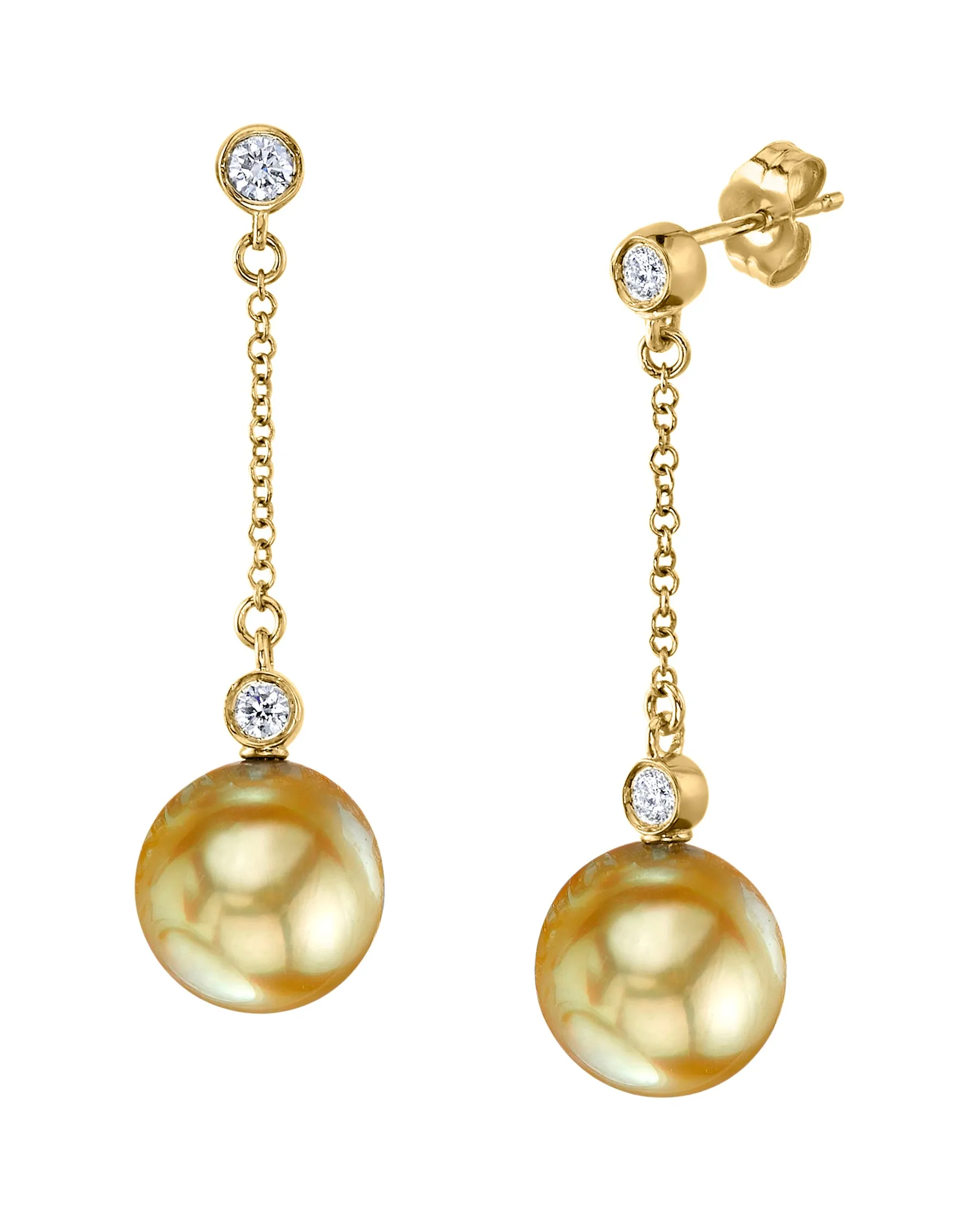 Golden South Sea Pearl & Diamond Ecarte Dangle Earrings