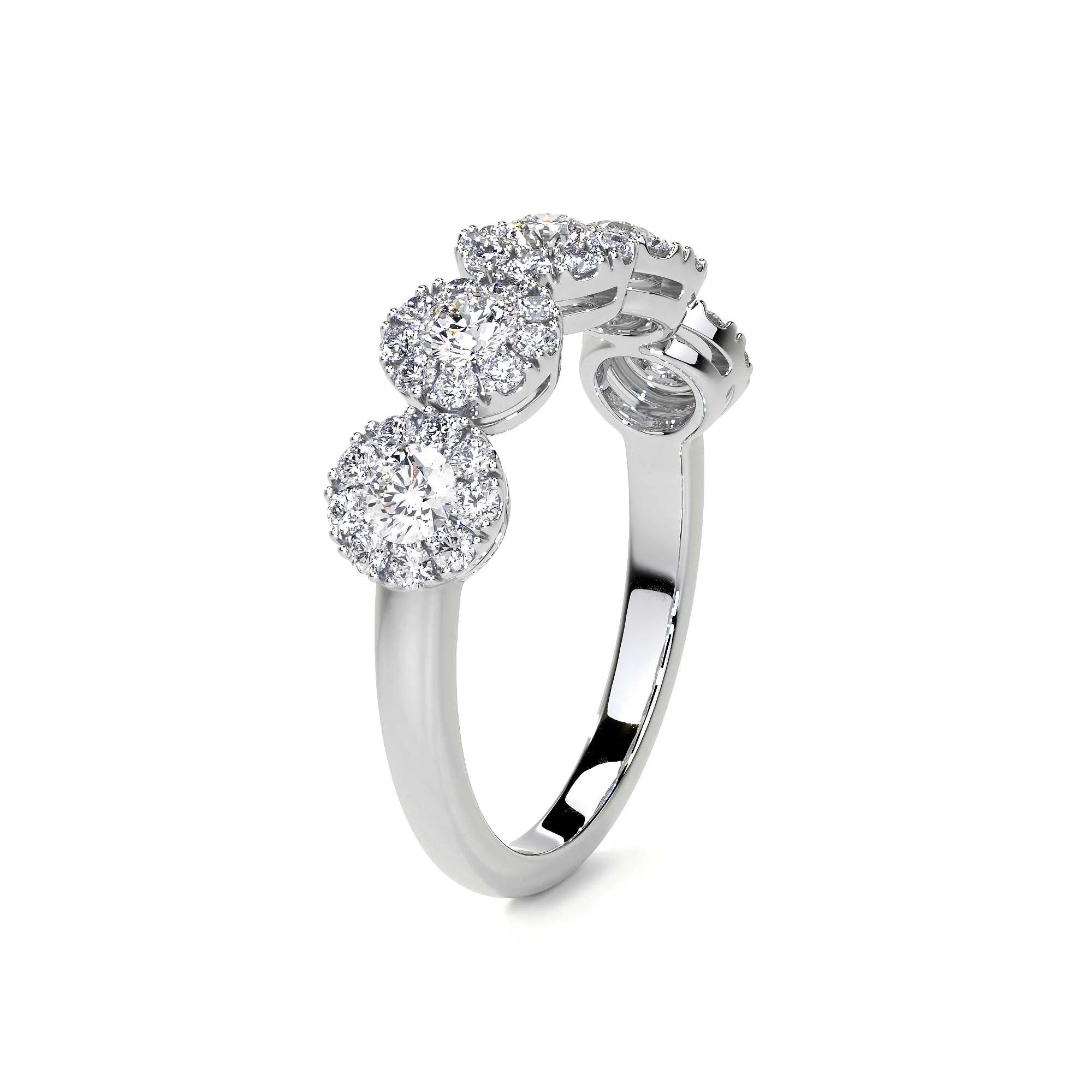 Half Eternity Diamond Ring With Round Halo, 1 CT