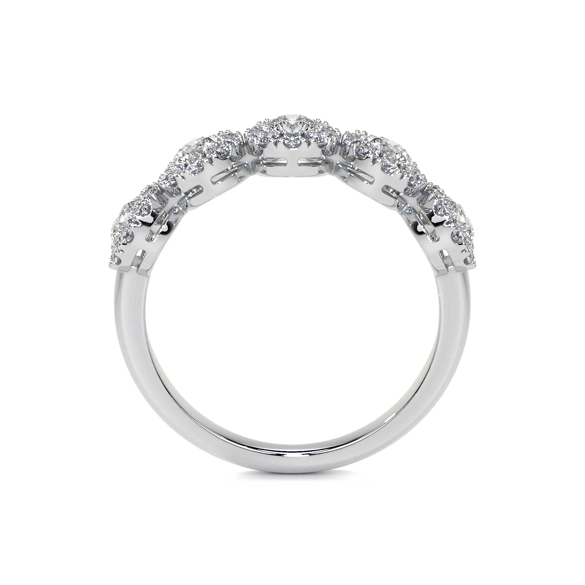 Half Eternity Diamond Ring With Round Halo, 1 CT