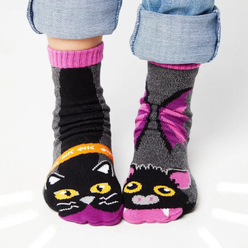 Halloween Bat & Black Cat | Kids Socks | Mismatched Cute Crazy Fun Socks - OLD STOCK LAST CHANCE