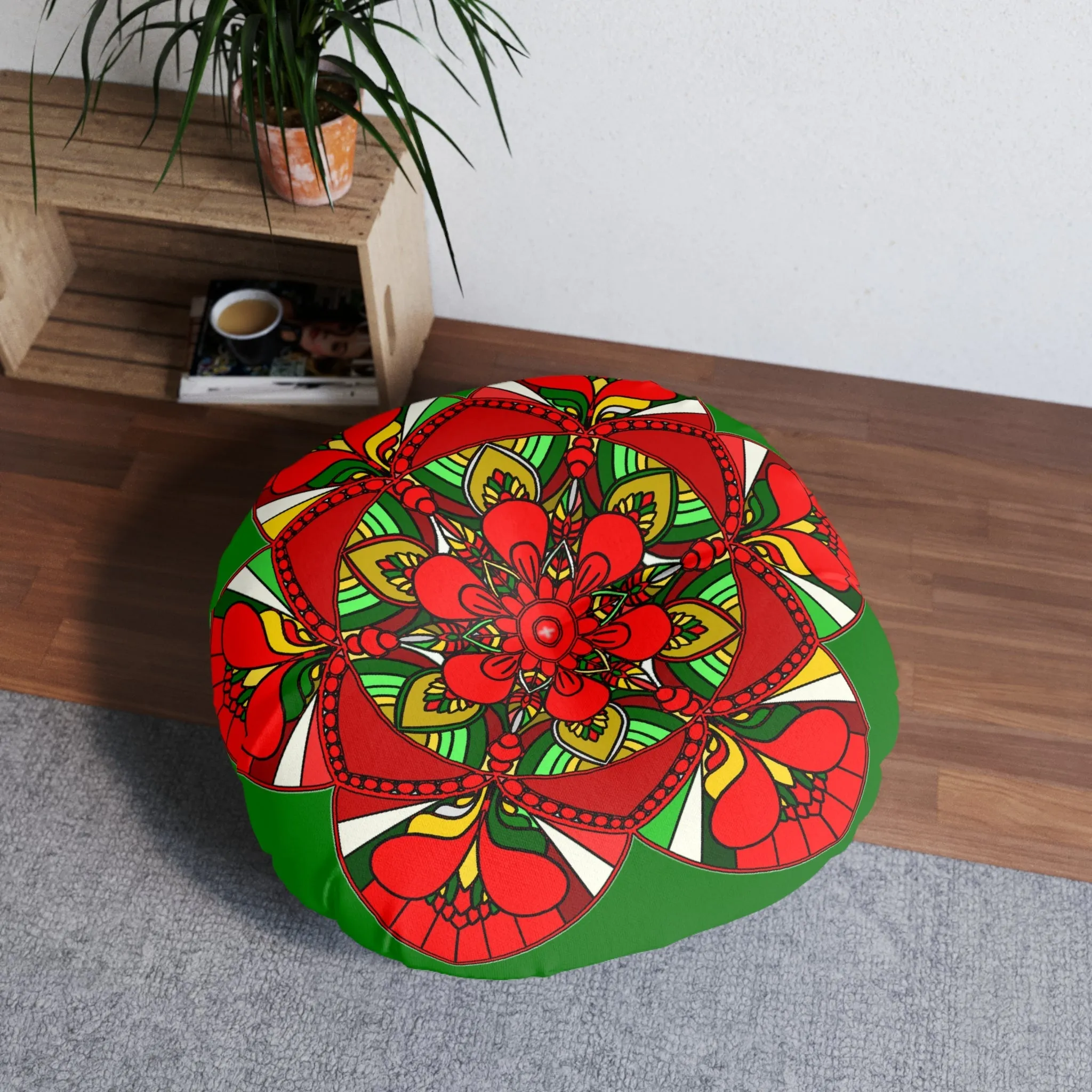 Hand-Drawn Mandala Art Round Tufted Floor Pillow