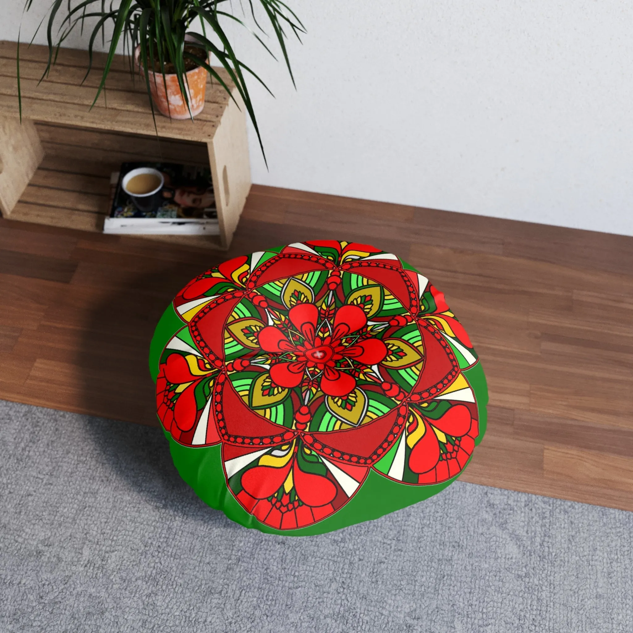 Hand-Drawn Mandala Art Round Tufted Floor Pillow