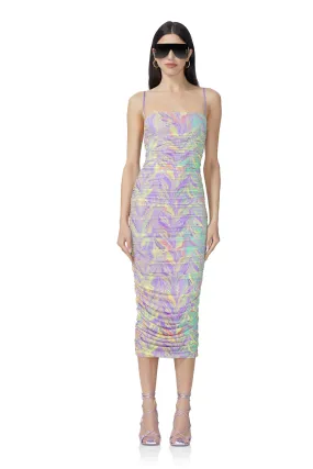 Hazel Midi Dress - Neon Citrus Swirl