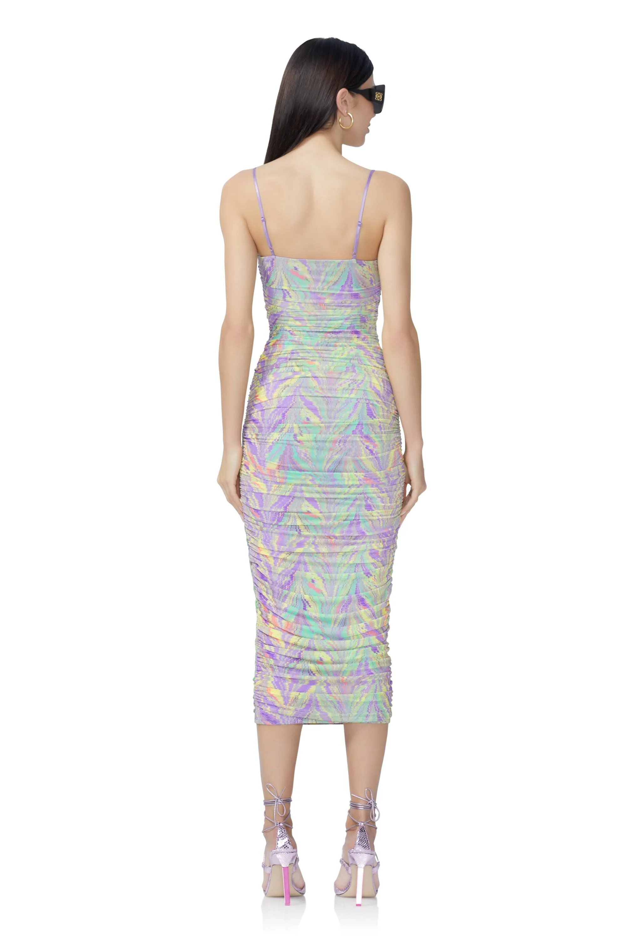 Hazel Midi Dress - Neon Citrus Swirl