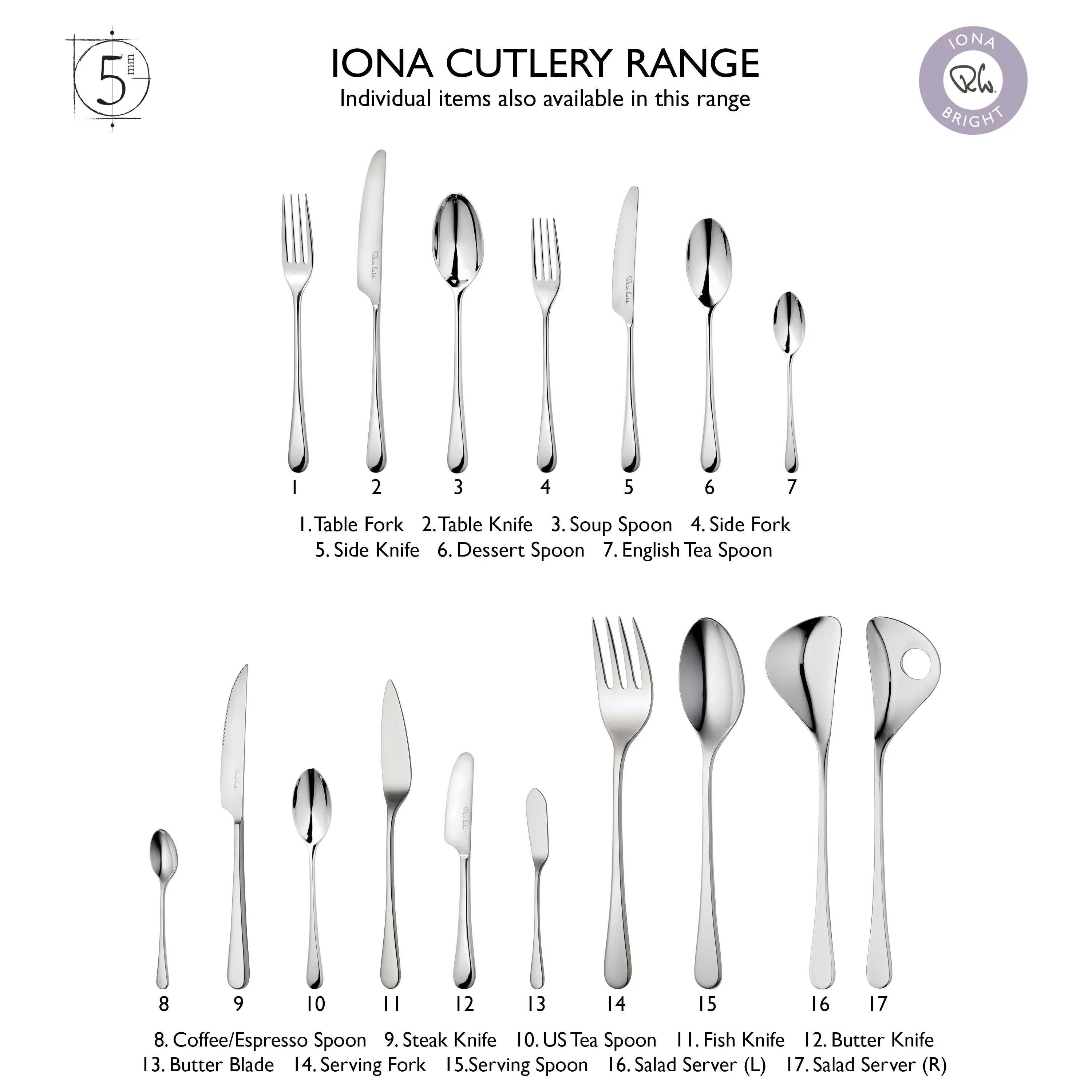 Iona Bright Cutlery Set, 56 Piece for 8 People