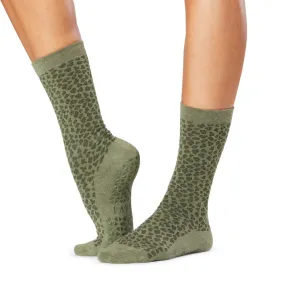 Jess Grip Socks - Olive Leopard (Pilates / Barre)