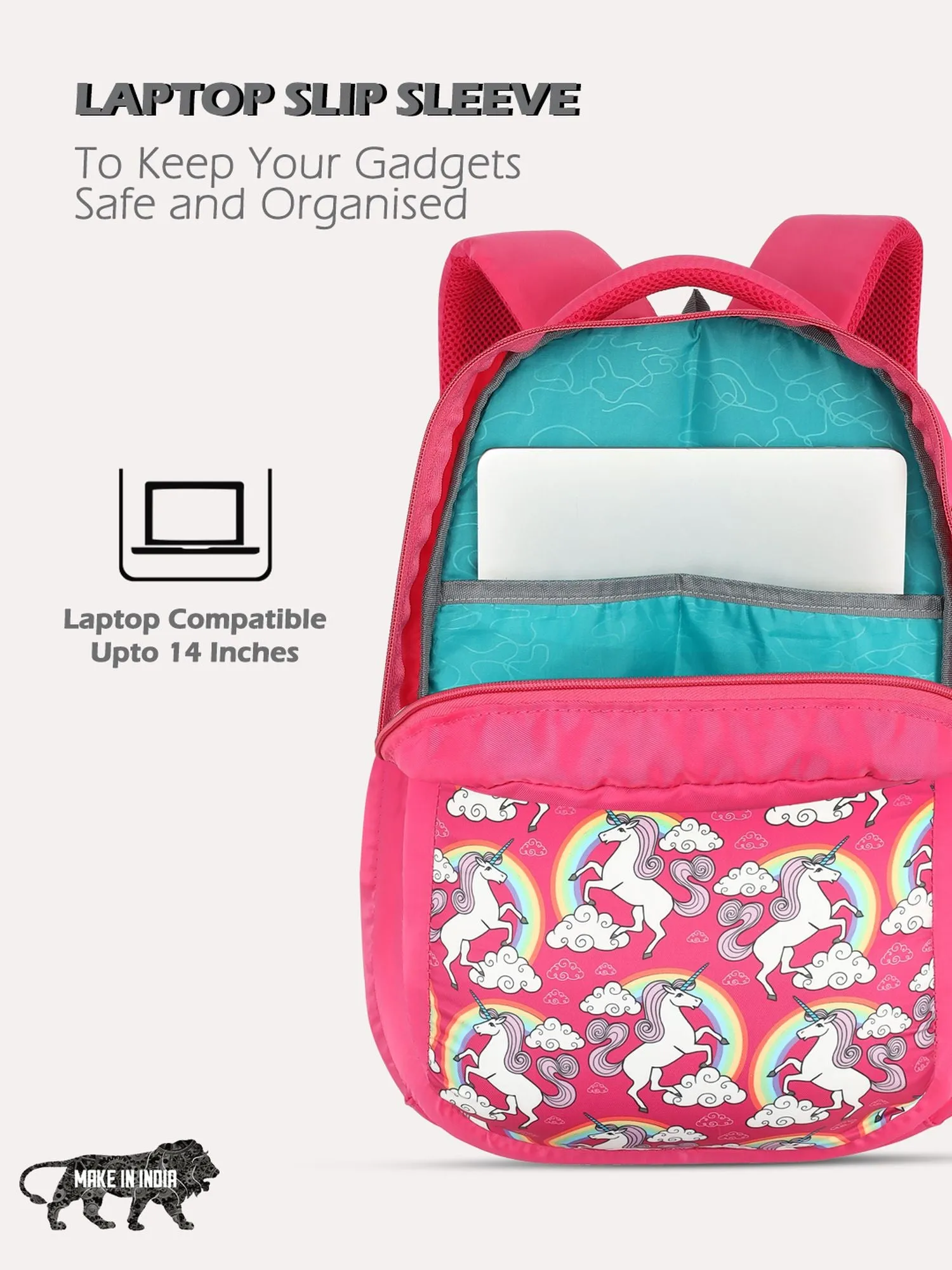 Lavie Sport Unicorn Rainbow 26L Printed School Backpack for Girls Pink