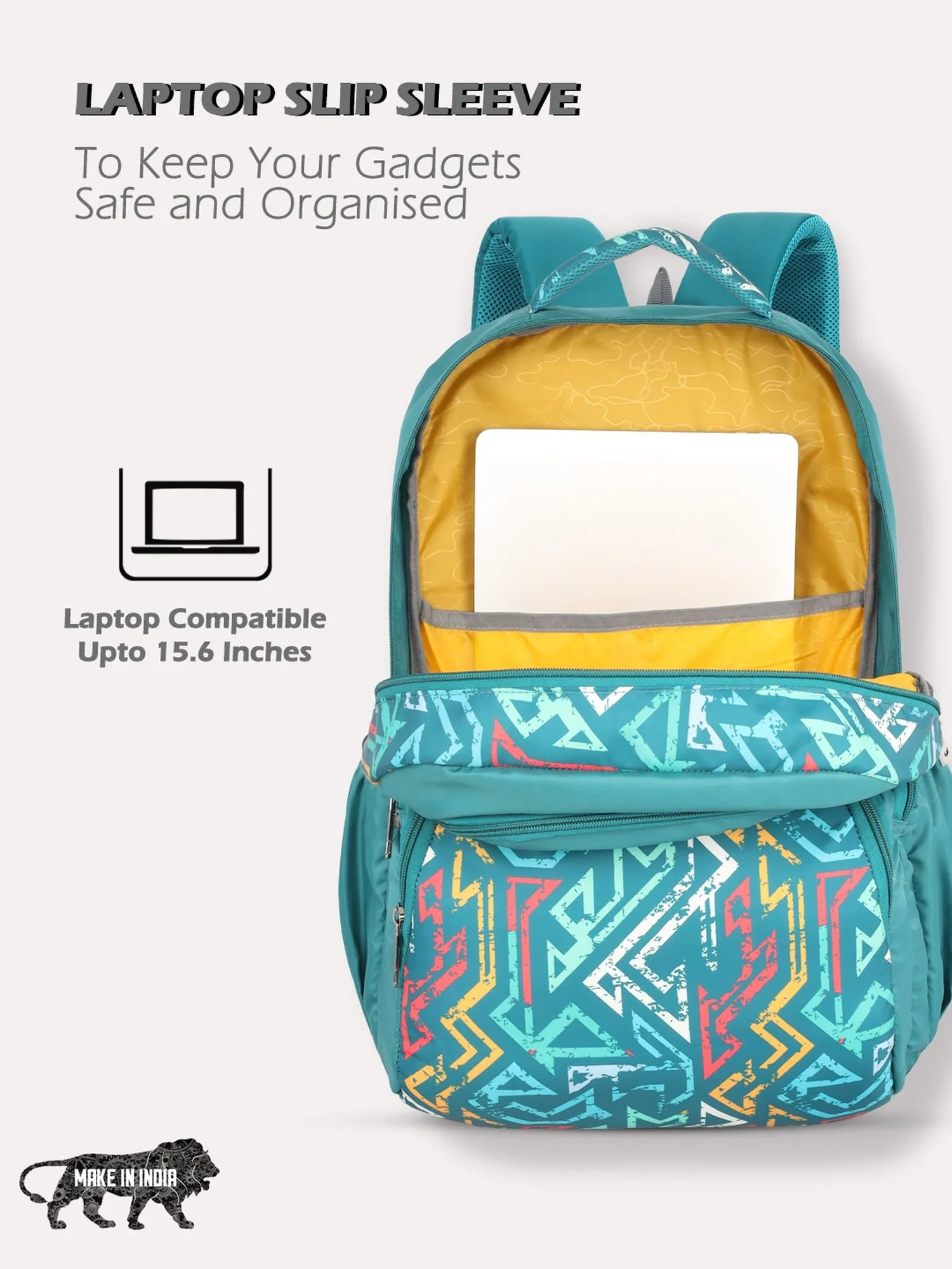 Lavie Sport Vector 39L Printed School Unisex Backpack with Rain cover for Boys & Girls Teal