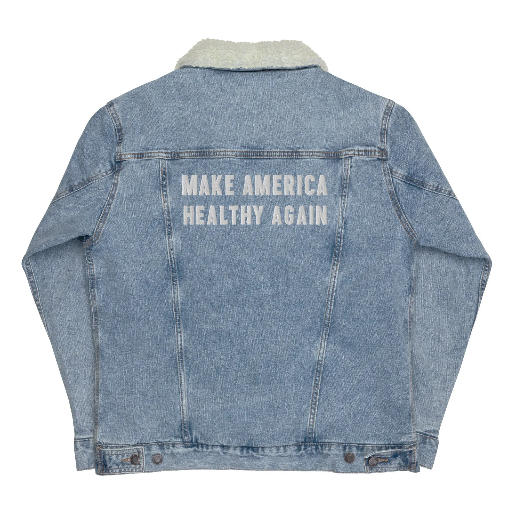 Make America Healthy Again Embroidered Unisex Denim Sherpa Jacket