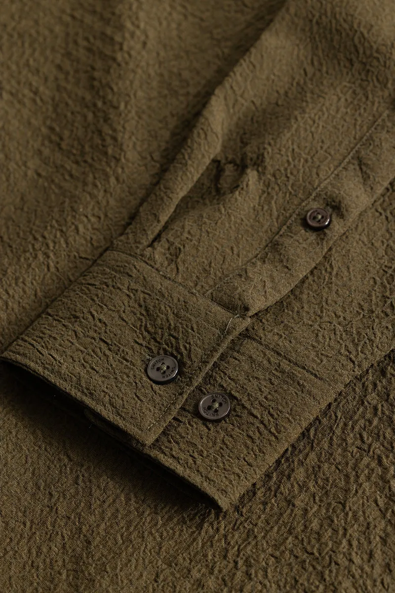 Mandarin Stretchable Olive Shirt