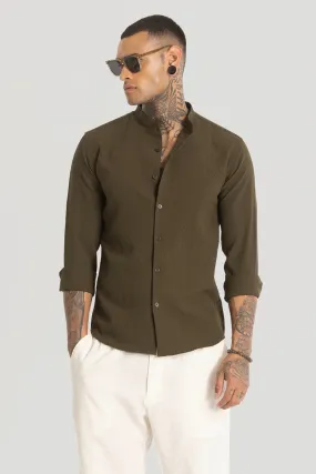 Mandarin Stretchable Olive Shirt