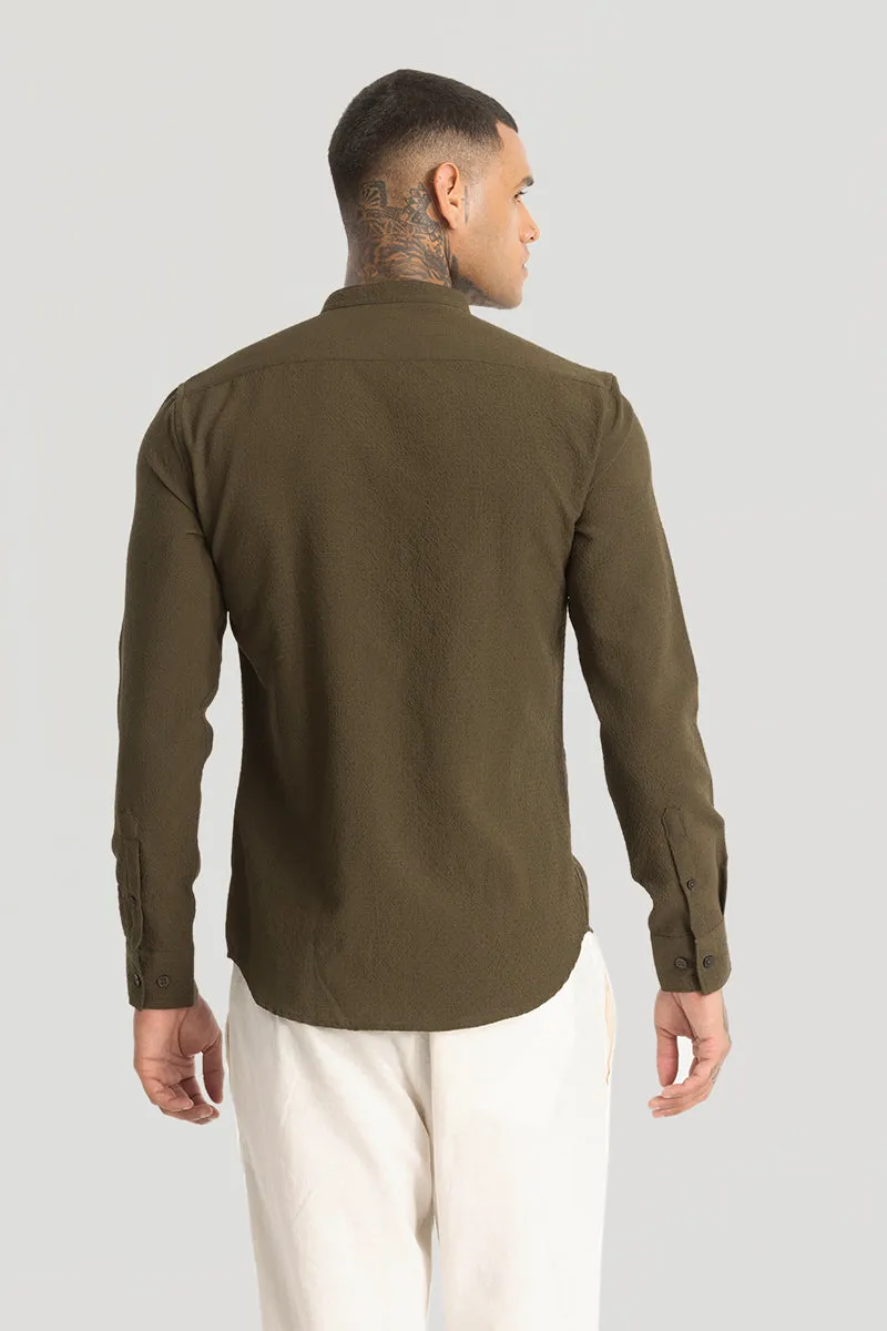 Mandarin Stretchable Olive Shirt