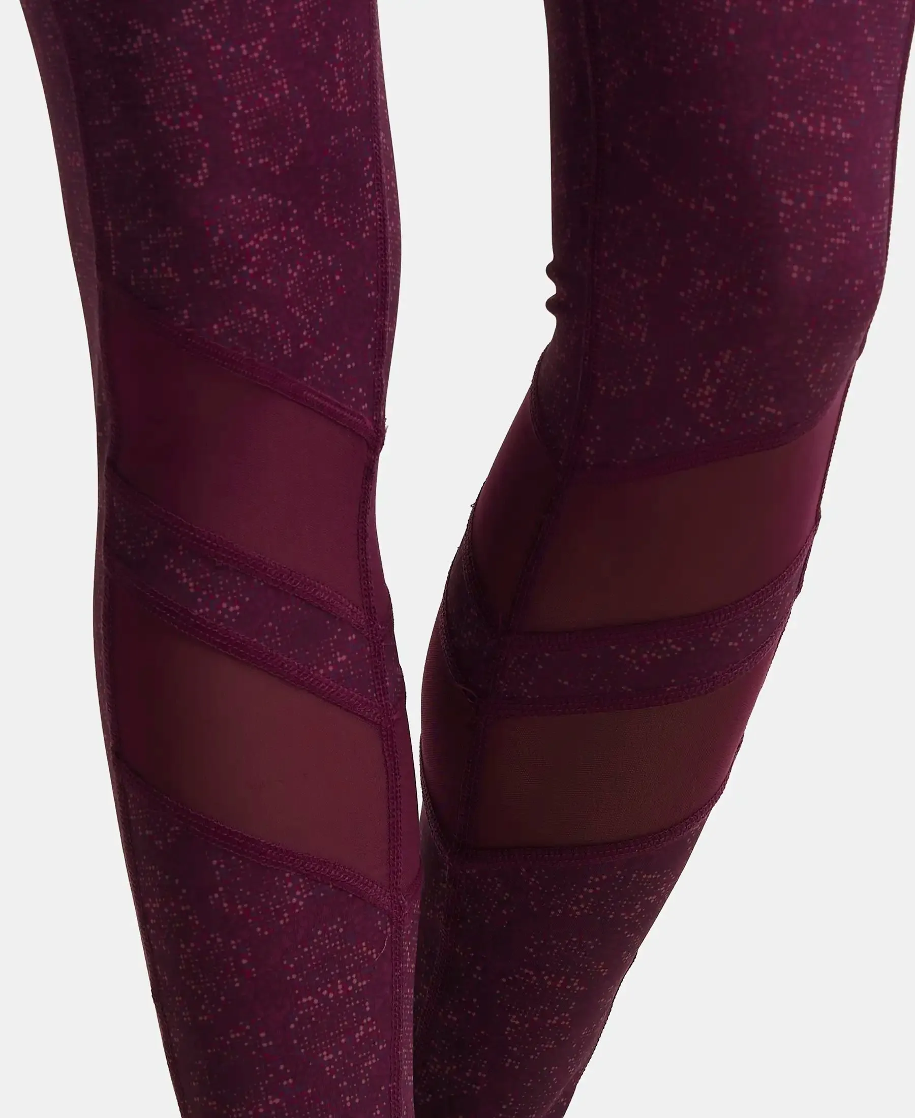 Microfiber Elastane Stretch Performance Leggings with Breathable Mesh - Grapewine Print