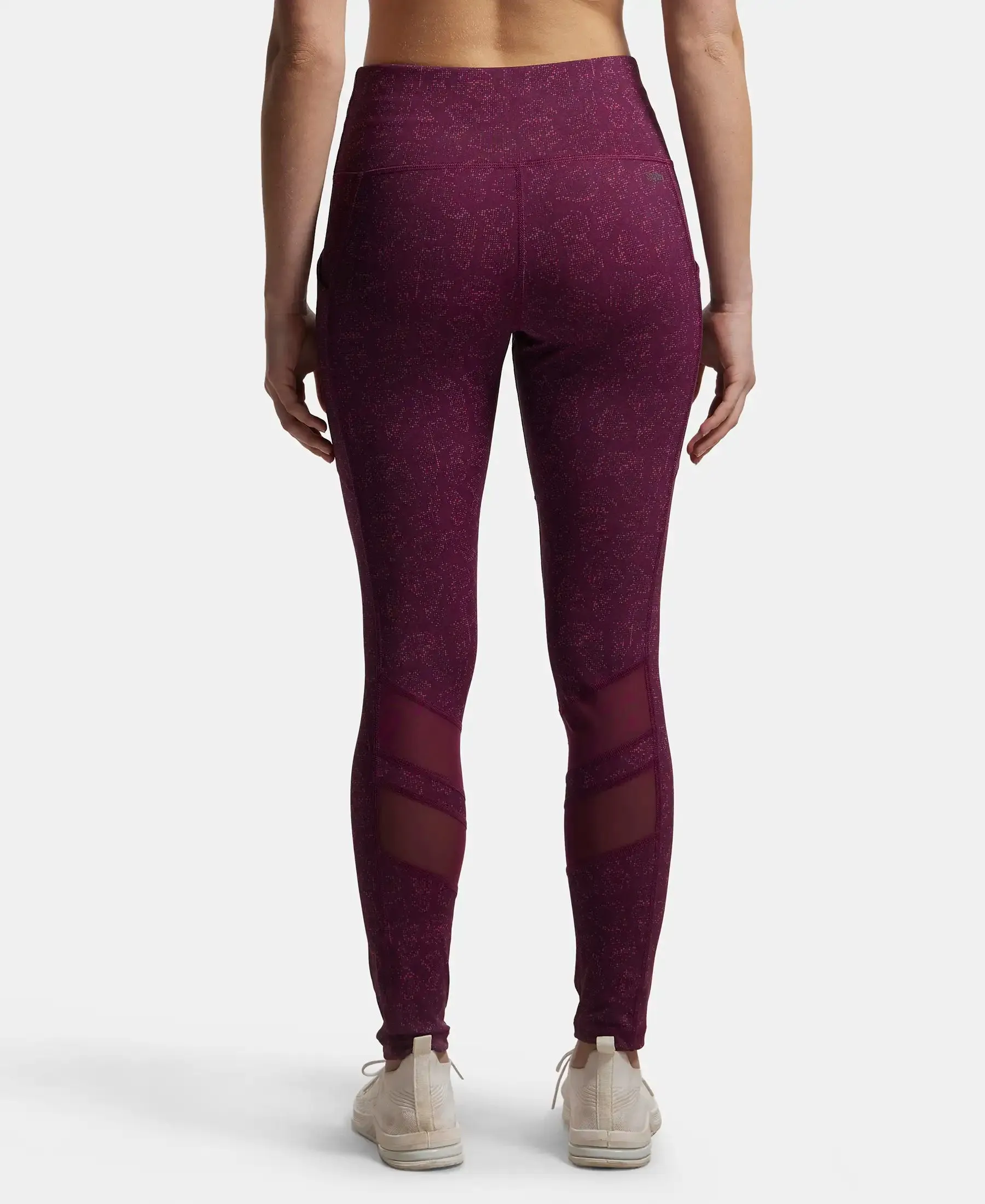 Microfiber Elastane Stretch Performance Leggings with Breathable Mesh - Grapewine Print