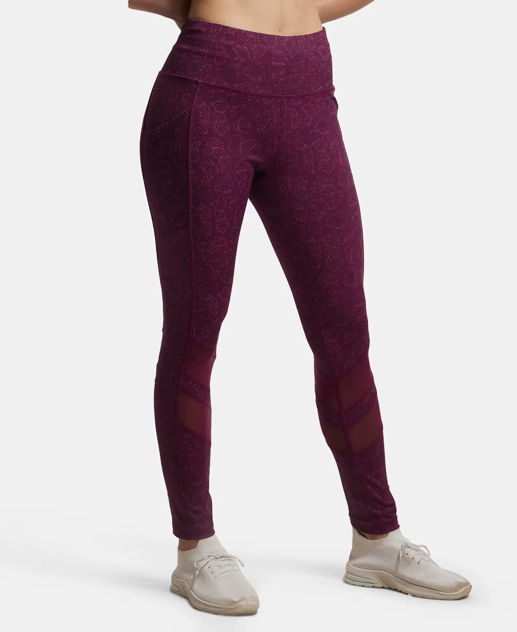 Microfiber Elastane Stretch Performance Leggings with Breathable Mesh - Grapewine Print