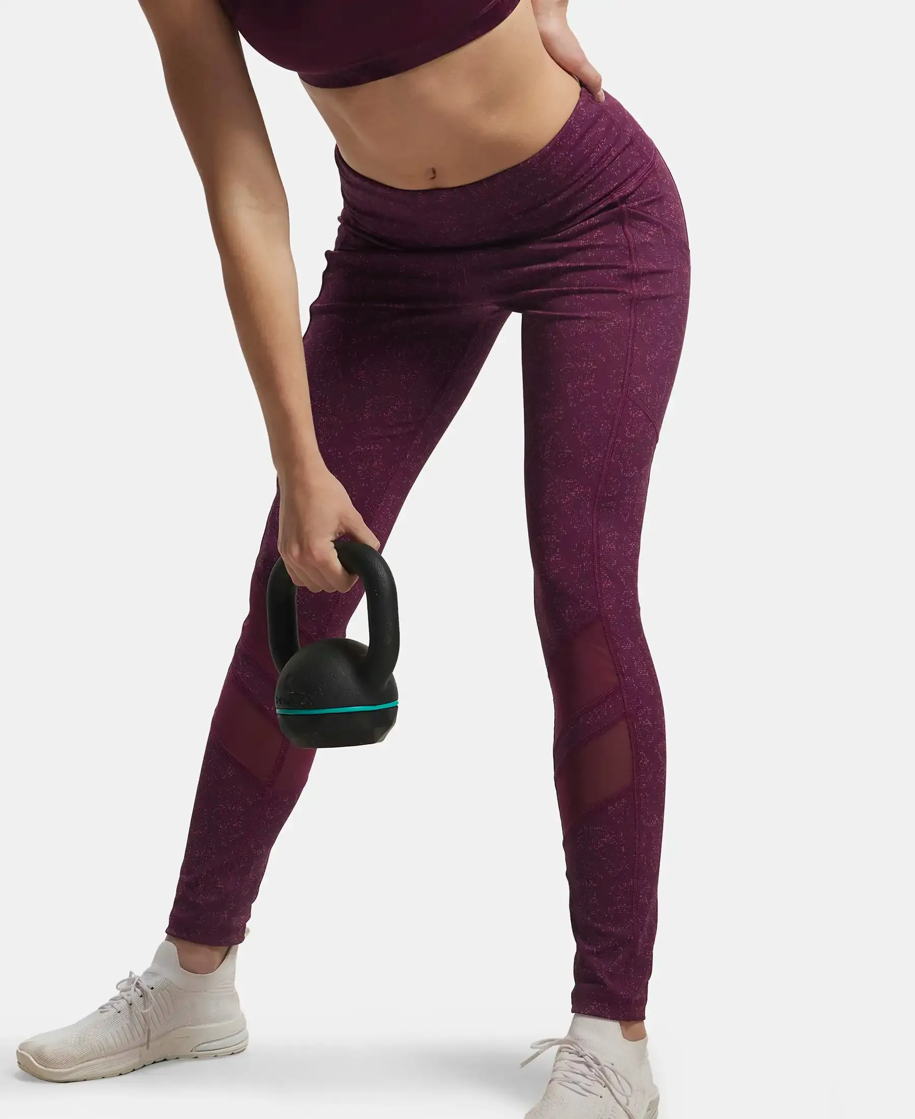 Microfiber Elastane Stretch Performance Leggings with Breathable Mesh - Grapewine Print