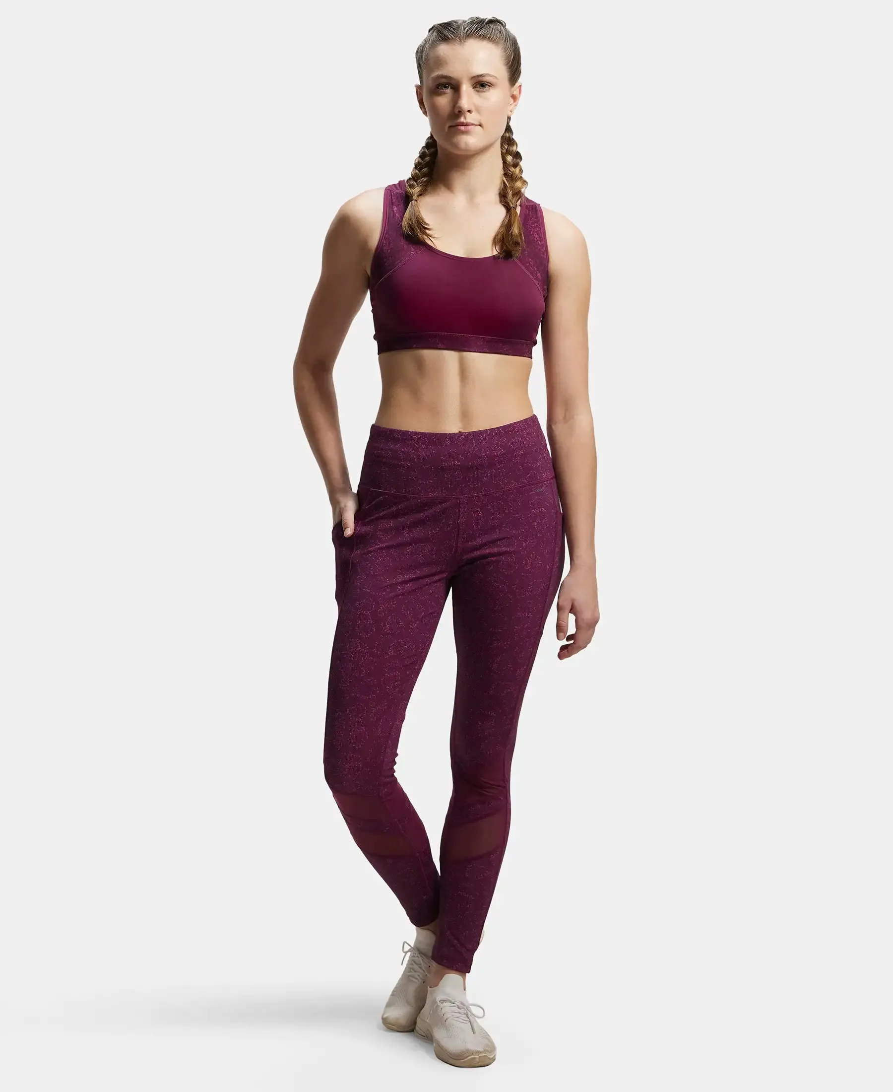 Microfiber Elastane Stretch Performance Leggings with Breathable Mesh - Grapewine Print